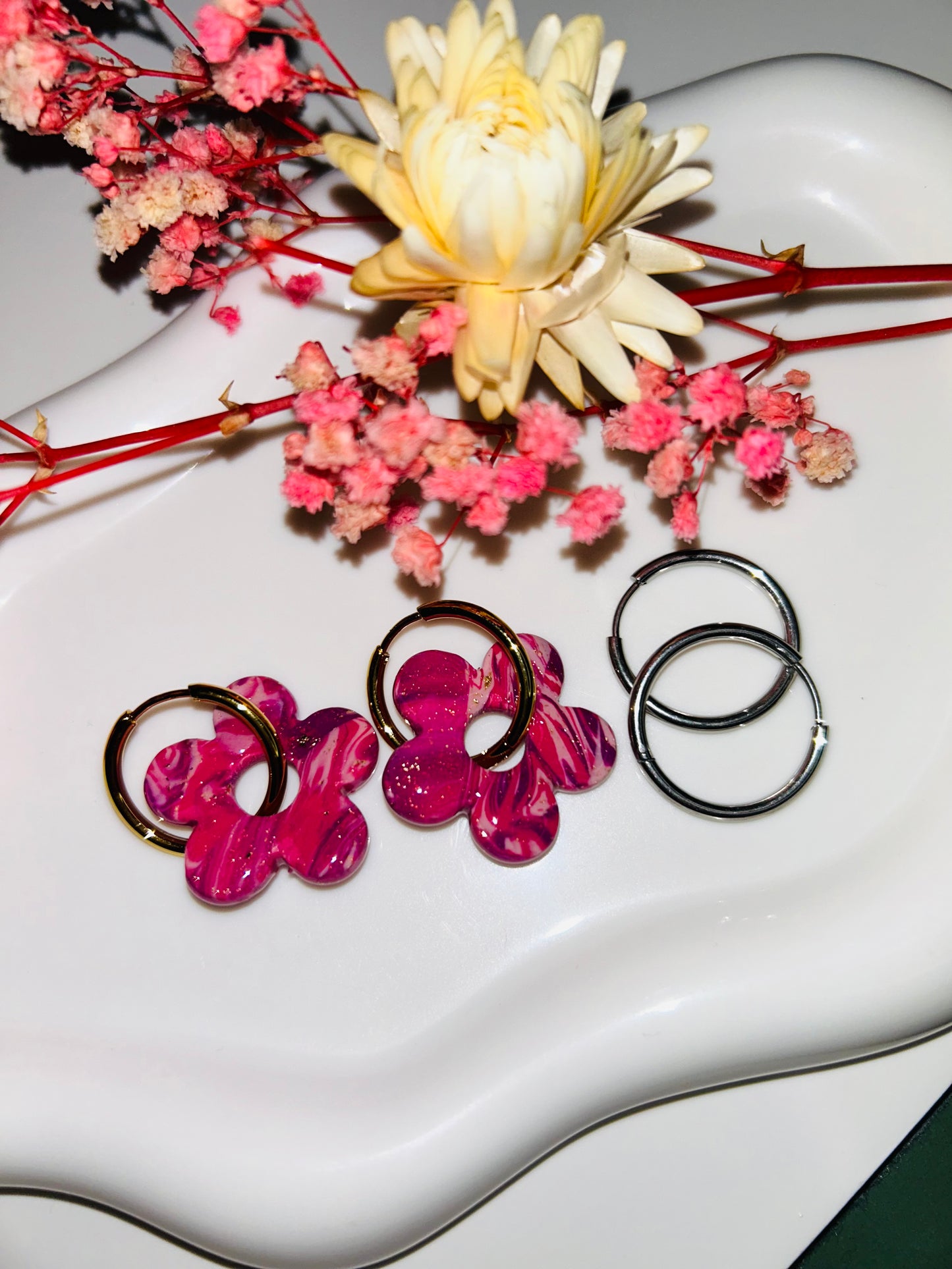 Pampilles Flora avec créole en acier inoxydable au choix(doré ou argenté)